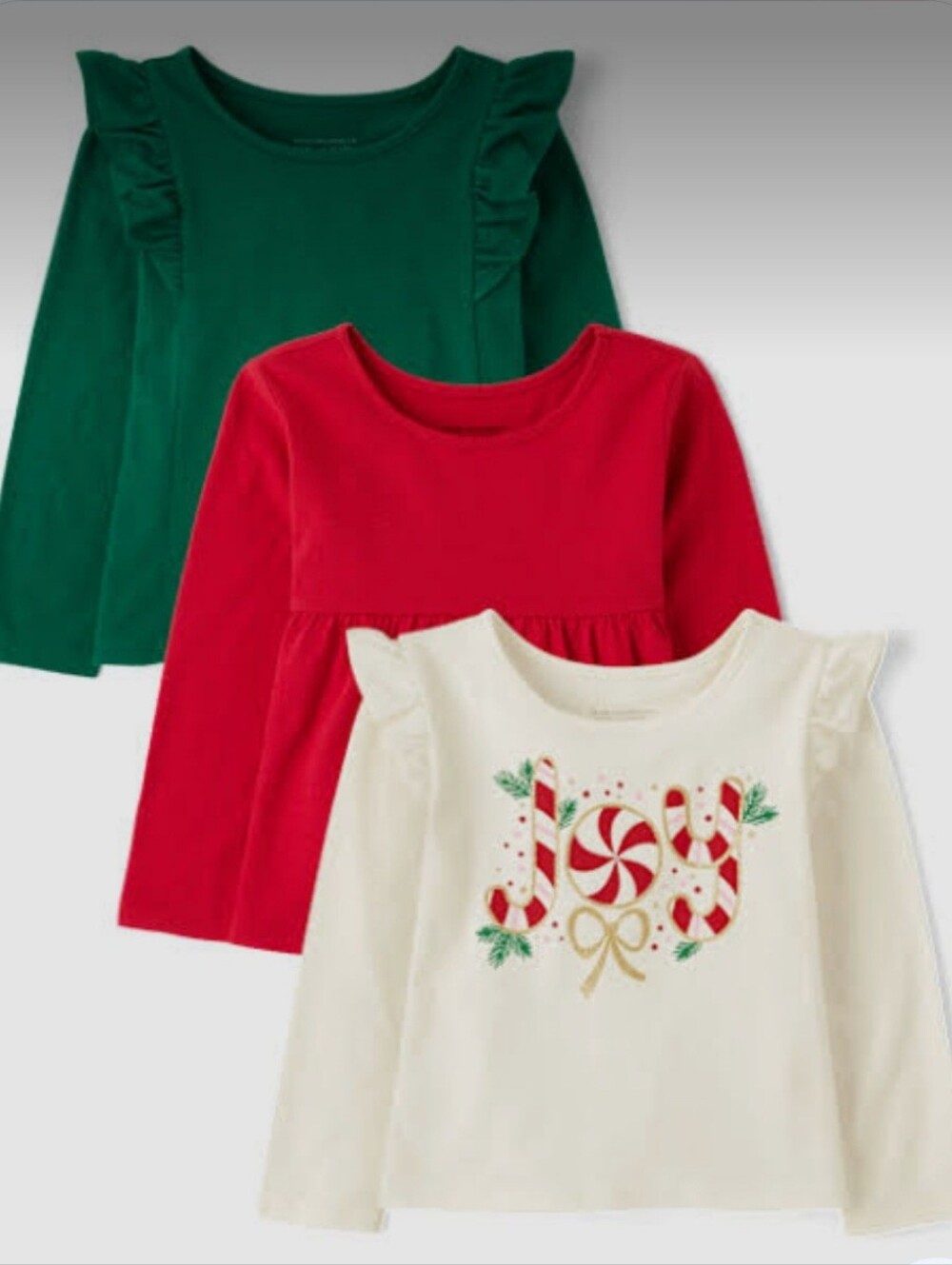 NWT Holiday Ruffle Long-Sleeve Top Set - Green, Red & Cream, Size 3T